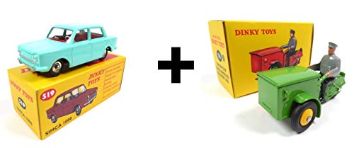 DeAgostini Set of 2 Dinky Toys Cars : Simca 1000 Green + Triporteur / Norev (Ref: 519 + 14)