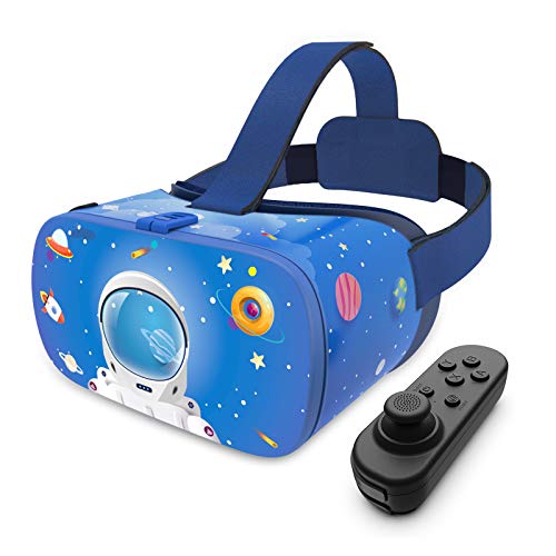 DESTEK VR Headset para niños, 110 ° FOV Anti-Blue Light Eye Protected HD Virtual Reality Headset con controlador para iPhone 12/11 / X / Xs / XR, para Samsung S20/10/9, teléfonos w /4.7-7.2in pantalla