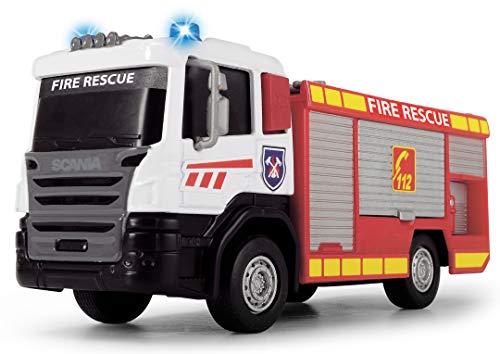Dickie Toys 203712016-Scania, Camión de bomberos de marcha libre, 2 tipos, cabina fundida a presión, 17 cm, multicolor , color/modelo surtido