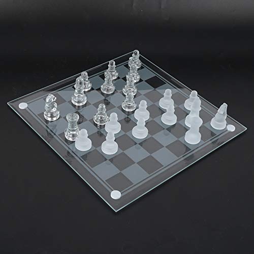 Dilwe Ajedrez de Cristal, 32 Piezas de ajedrez + 1 Tablero de ajedrez + 1 Espaciador 25x25 cm Ajedrez de Cristal Pulido Mate