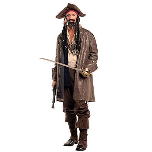Disfraz de hombre Pirata Capitán Jack con pañuelo y rasta Cabello pirata Carnaval pirata Caribbean Buccaneer (S)