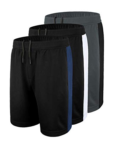 DISHANG Pantalones Cortos de Básquetbol de Rendimiento para Hombre Cortos de Gimnasio de Entrenamiento Liviano Atlético Activo con Bolsillos Laterales Diseño de Malla (Paquete de 3, L)