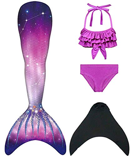 DNFUN - Traje de baño para niña con cola de sirena – Cosplay de princesa para nadar con bikini y monofina, set de 4 unidades A-1o01 110/120 cm
