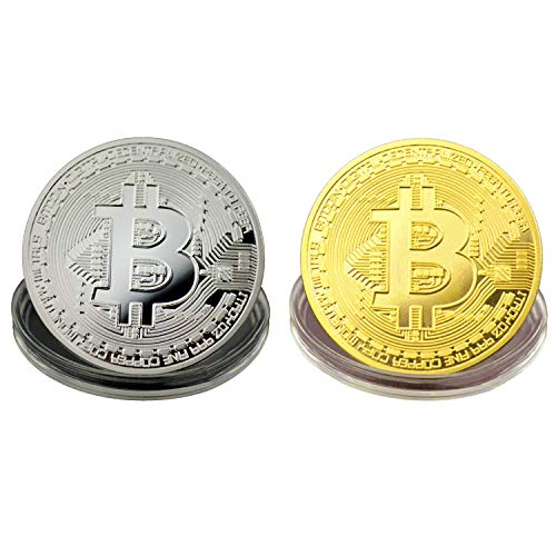 DoreenAbe 2 Pcs Bitcoin Coins, Gold Silver Physical Bitcoin Coin, BTC Coin Blockchain Cryptocurrency Commemorative Tokens, Coins for Collectors Gift