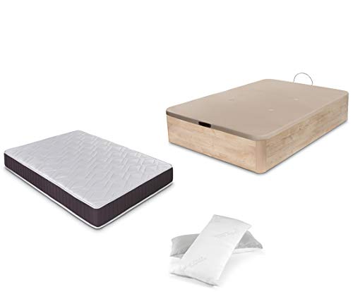 Dormidán - Pack de canapé abatible de Gran Capacidad + colchón viscoelástico + Almohada visco Copos de Regalo (135_x_190_cm, Roble) Dormidán - Pack de canapé abatible de Gran Capacidad + colchón viscoelástico + Almohada visco Copos de Regalo (135_x_190_cm, Roble)