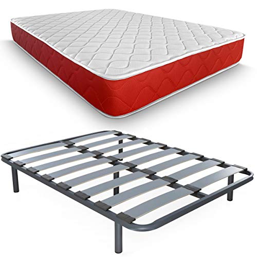 Duérmete Online Colchón Viscoelástico Lite Reversible + Somier Reforzado | Láminas Anchas Haya | Taco Anti-Ruido + Juego de Patas 27cm, Tubo Acero 40 x 30 mm, 135x190 Duérmete Online Colchón Viscoelástico Lite Reversible + Somier Reforzado | Láminas Anchas Haya | Taco Anti-Ruido + Juego de Patas 27cm, Tubo Acero 40 x 30 mm, 135x190