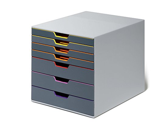 Durable 760727 Caja de cajones A4 (Varicolor) 7 compartimentos, con etiquetas para etiquetar, multicolor