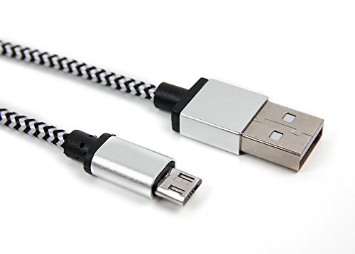 DURAGADGET Cable USB a Micro USB Trenzado en Color Plata y Negro. para Videoconsola Sony Playstation Classic 3 Metros.