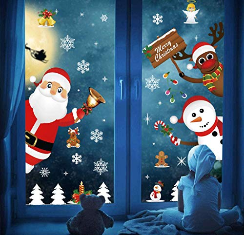 DURINM Navidad Pegatina Feliz Navidad Papá Noel Muñeco de Nieve Alce de la Puerta Decoración de la Ventana Reutilizable Bricolaje Pegatinas Electrostáticas