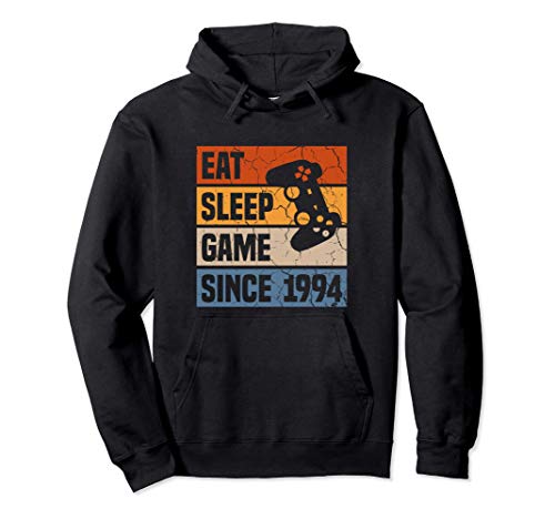 Eat Sleep Game Since 1994 27º Cumpleaños 27 Años Videojuego Sudadera con Capucha