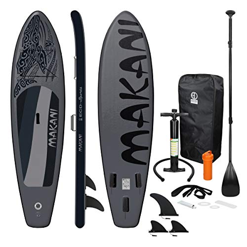 ECD Germany Tabla Hinchable Makani Paddle Surf/Sup 320 x 82 x 15 cm Negro Stand up Paddle Board PVC/EVA hasta 150kg 3 Antideslizantes Diferentes Modelos Incluye Paleta Aluminio Bomba y Accesorios