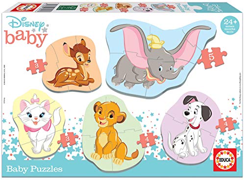 Educa- Animales Disney 5 Puzzles Orogresivos de 3 a 5 Piezas, Multicolor (18591)