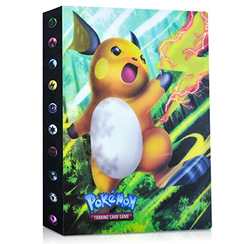 EKKONG Album Pokemon, Album Cromos Pokemon Cartas Álbum Álbum Titular de Tarjetas Pokémon GX EX Cartas Álbum 28 páginas - Puede Contener hasta 224 Tarjetas (Raichu)