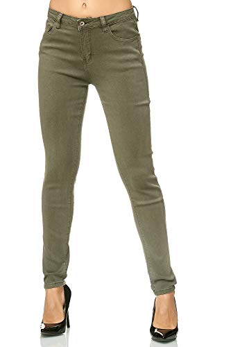 Elara Pantalones para Mujer Jeans Elástico Chunkyrayan Verde Oliva G09-5 Olive 36 (S)