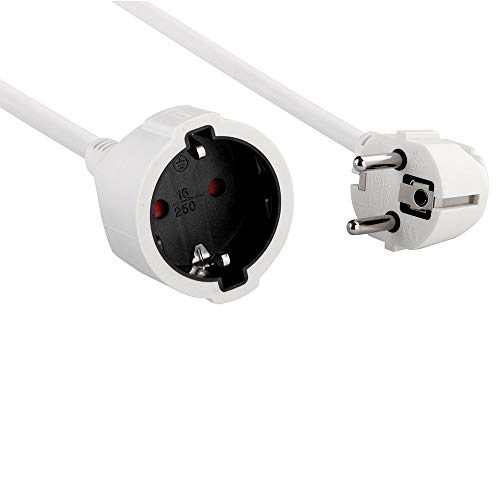 Electraline 900056 Prolongador de 2 m con Toma Schuko, Cable en espiral 3G1 mm², Color Blanco