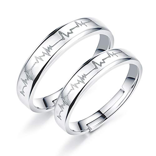 EQLEF Anillo de Latido del corazón, 1 Juego Anillos de Promesa de electrocardiograma Parejas Abiertas Anillo Ajustado para alianzas de Boda Anillos de Compromiso EQLEF Anillo de Latido del corazón, 1 Juego Anillos de Promesa de electrocardiograma Parejas Abiertas Anillo Ajustado para alianzas de Boda Anillos de Compromiso