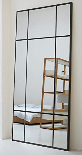 Espejo de Cuerpo Entero Rectangular Negro [220 x 110 x 3cm] | Diseño danés | Espejo Grande y Largo de pie | Vertical y Horizontal