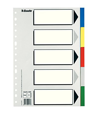 Esselte Separadores de plástico, PP, Tamaño folio, Gama ECO, 5 pestañas, Multicolor, 11609 Esselte Separadores de plástico, PP, Tamaño folio, Gama ECO, 5 pestañas, Multicolor, 11609