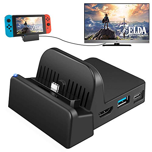 Estación de acoplamiento para Nintendo Switch, base de carga 4K HDMI TV Adaptador Cargador Set, Reemplazo de estación de acoplamiento de TV para Nintendo Switch oficial con puerto USB 3.0