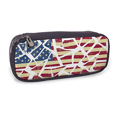 Estuche Escolar de Gran Capacidad,Bandera Americana Averiada,Bolsa de Lápiz Organizador para Material Papelería con Cremallera Doble