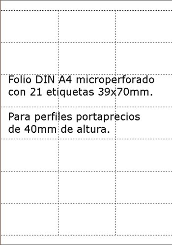 Etiquetas de 39x70mm para perfiles porta-precios de 40mm (Papel microperforado)
