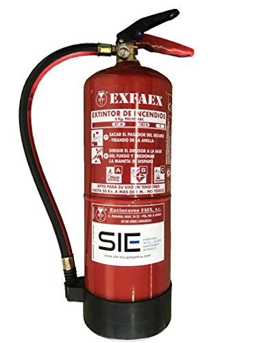 Extintor de polvo 6 Kg. Eficacia 27A/183B-C. Incluye soporte pared, base de plástico y cartel fotoluminiscente Extintor de polvo 6 Kg. Eficacia 27A/183B-C. Incluye soporte pared, base de plástico y cartel fotoluminiscente