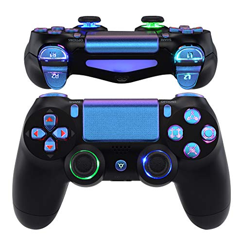 eXtremeRate LED Botones para Mando PS4 Teclas Botón D-pad Joysitcks Gatillos Home Face Símbolos Botones DTFS(DTF 2.0)LED Kit para Control de Playstation 4 PS4 Slim Pro-No Incluye Mando(Azul a Violeta)