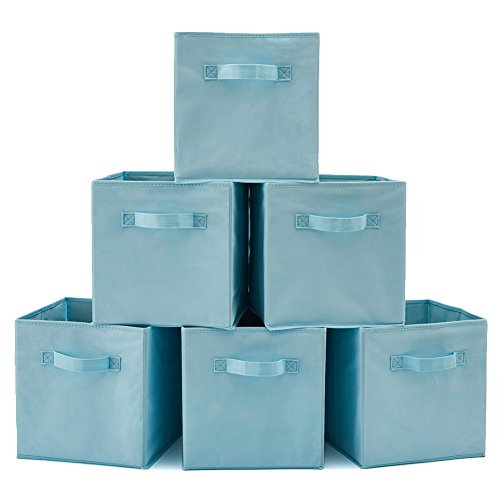 EZOWare Caja de Almacenaje con 6 pcs, Set de 6 Cajas de Juguetes, Caja de Tela para Almacenaje, (Azul Claro)