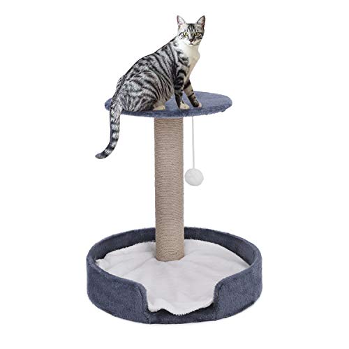 FakeFace Árbol rascador para gatos, cama para escalada, estable con cojín interior mullido, troncos de sisal, hueco de juguete, pelota para gatos, altura de 44 cm, color azul
