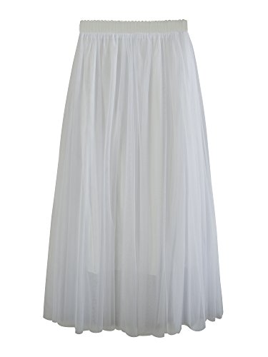 Falda Tul Larga Mujer 3 Capas de Tul Cintura Elástica Elegante Romántica de Fiesta Boda - Blanca 100CM