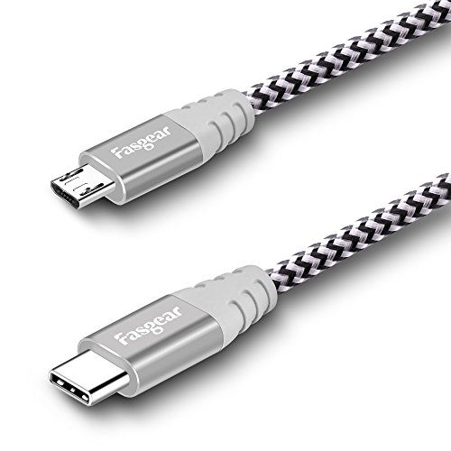 Fasgear Cable USB C a Micro USB [1M] trenzado de nailon tipo C a Micro USB compatible con Galaxy S7/S7, HTC One/10 y más (3 pies, gris)
