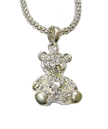fashionjewellery4u Collar con Colgante de Oso de Peluche con Cristales Plateados, diseño de Oso de Peluche
