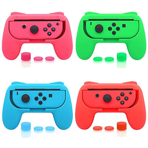 FASTSNAIL Juego de 4 empuñaduras compatible con Nintendo Switch Joy-Con, controlador de agarre resistente al desgaste compatible con Joy-con con 12 empuñaduras para pulgar (verde, rosa, azul y rojo)