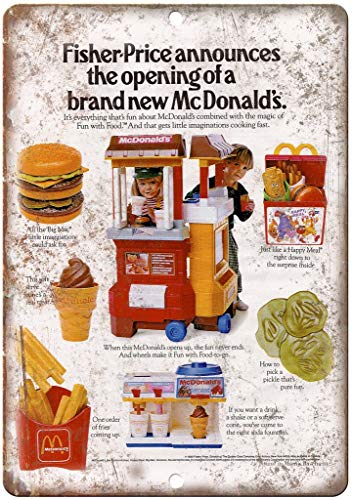 Fisher Price McDonalds Toy Happy Meal Cartel de chapa Cartel de Arte Pintado de Metal Retro Decoración Placa de Advertencia Bar Cafetería