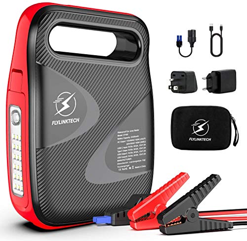 FLYLINKTECH 2500A Arrancador de Coche, 24000mAh Arrancador de Baterias de Coche para Toda la Gasolina o 8.0L Diesel Arranque Batería Jump Starter 12V con Pinzas Inteligentes