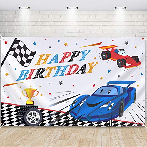 Fondo de Coche de Carreras 185 x 110cm - Decoraciones de la Fiesta del Coche de Carrera Race Car Theme Birthday Party Decoraciones para la Fiesta de Cumpleaños de Niños Fotografía de Banderas de Pared