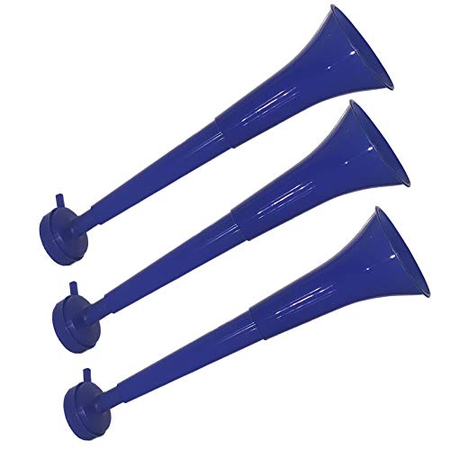 FUN FAN LINE - Pack de 6 trompetas vuvuzela de colores. Accesorios y complementos de fiesta, piñata y deporte. Desmontables para combinar colores. Azul, blanco y negro. (Azul)