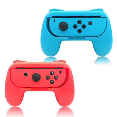 FYOUNG Empuñaduras Grip para Nintendo Switch Joy-con Mandos Set, Cómoda Funda de Gamepad para Nintendo Switch Joy con Controller - Azul Y Rojo (2 Paquetes)