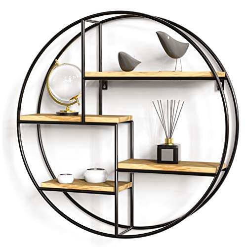 Gadgy ® Estanteria Pared Redonda l con 4 estantes l Estantes Flotantes de Pared l Madera 100% Natural y Metal Soldado Firme l Estilo Industrial/Escandinavo l Ø 42 x 10 cm Gadgy ® Estanteria Pared Redonda l con 4 estantes l Estantes Flotantes de Pared l Madera 100% Natural y Metal Soldado Firme l Estilo Industrial/Escandinavo l Ø 42 x 10 cm