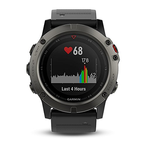 Garmin Fenix 5X- Reloj GPS con pulsómetro, zafiro gris con correa negra, talla 51 mm