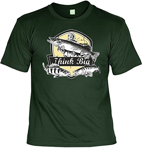Gaya Entertainment Angler Fun Think Big Hecht Zander - Camiseta - Camiseta con certificado gratis. Cumpleaños de Fischer. verde oscuro XXXL