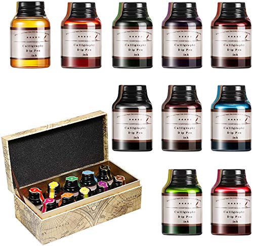 GC Tinta de caligrafía - Juego de 10 botellas de tinta de 20 ml de colores - Recarga de tinta sin carbón para pluma estilográfica - para llevar un diario, escribir y dibujar GC-710