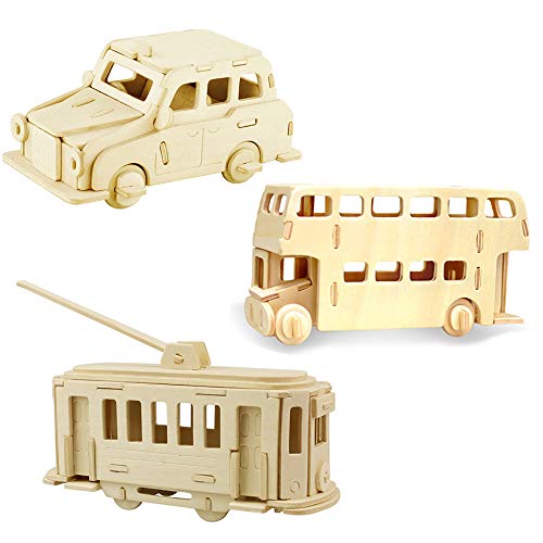 Georgie Porgy Rompecabezas de Madera 3D Puzzle de Modelo Colección de de Animales Juguete de Construcción Kit Kids Jigsaw Toy Edad 5+ (3 Piezas) (Autobús Taxi Tranvía)