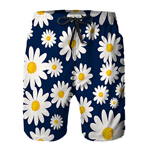 goodsaleA Pantalones Cortos De Playa para Hombres,Margarita de Patrones sin Fisuras en Azul Oscuro,Pantalones De Chándal De Secado Rápido, Bañador De Verano para Ejercicios Al Aire Libre 3XL