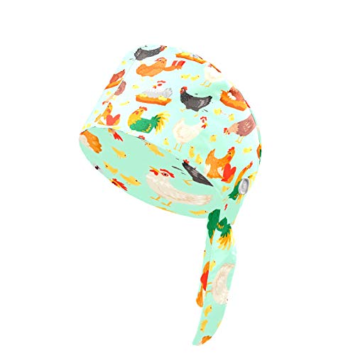 Gorro de trabajo para mujer con botón y banda para el sudor, reutilizable, con estampado 3D, gorro de trabajo, ajustable, para adultos, diferentes posturas, gallina Gorro de trabajo para mujer con botón y banda para el sudor, reutilizable, con estampado 3D, gorro de trabajo, ajustable, para adultos, diferentes posturas, gallina