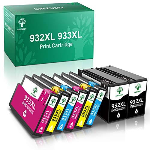 GREENSKY 932XL 933XL Cartuchos de Tinta de Repuesto compatibles para HP Officejet 6100 6600 6700 7110 7510 7610 7612 2 Negro 2 Cian 2 Magenta 2 Amarillo (Paquete de 8)