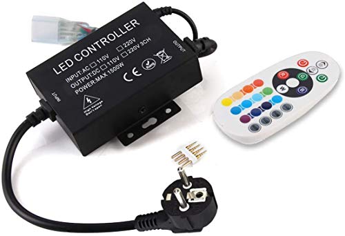 GreenSun - Controlador RF para tira de LED, mando a distancia de 24 teclas, control remoto de 220 V, cable de alimentación para tiras de luces LED RGB GreenSun - Controlador RF para tira de LED, mando a distancia de 24 teclas, control remoto de 220 V, cable de alimentación para tiras de luces LED RGB