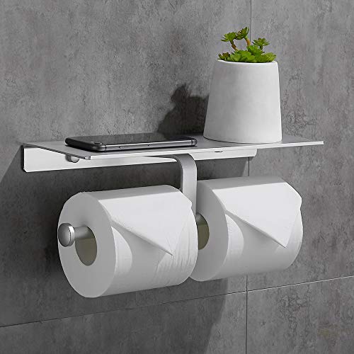 Gricol Portarrollos para Papel Higiénico Porta Rollos con Soporte Sin Taladro para Teléfono Celular Toallero Doble de Pared para Baño (Plata) Gricol Portarrollos para Papel Higiénico Porta Rollos con Soporte Sin Taladro para Teléfono Celular Toallero Doble de Pared para Baño (Plata)