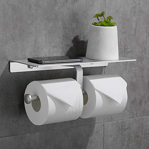 Gricol Portarrollos para Papel Higiénico Porta Rollos con Soporte Sin Taladro para Teléfono Celular Toallero Doble de Pared para Baño (Plata)