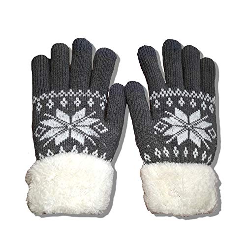 Guantes gruesos de invierno de dos capas de cachemira para mujeres Patrón de punto de copo de nieve Esquí de dedo completo Pantalla táctil